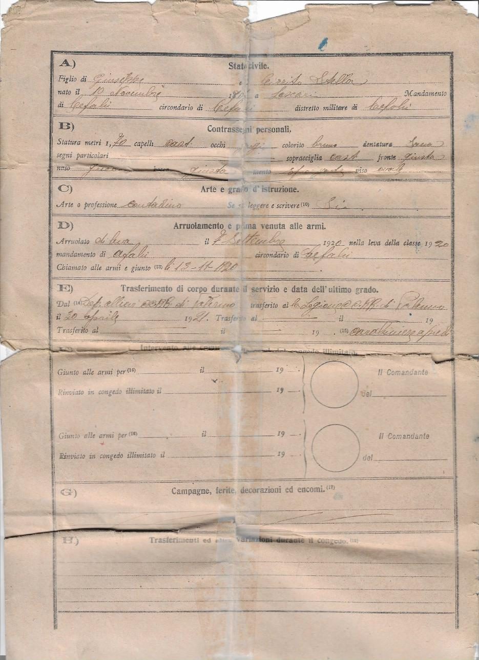Giuseppe Lisuzzo Jr.'s discharge from the Carabinieri, Palermo, 28 November 1923 (page 2)