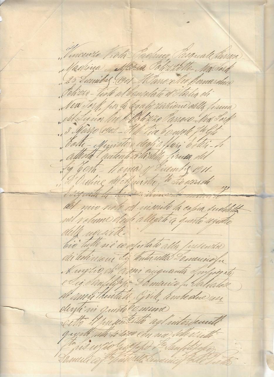 Giuseppe Lisuzzo Jr.'s birth, entered in the Lascari register in 1912 (certified copy of 1924, with the US visa stamp) (page 2)