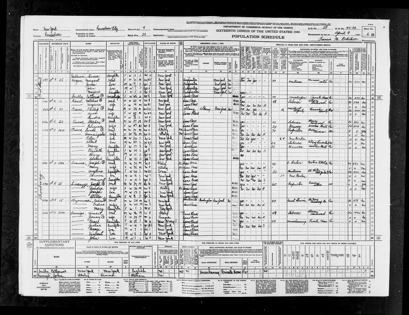 1940 census, 1130 Broadway, Rensselaer: Nana at eight