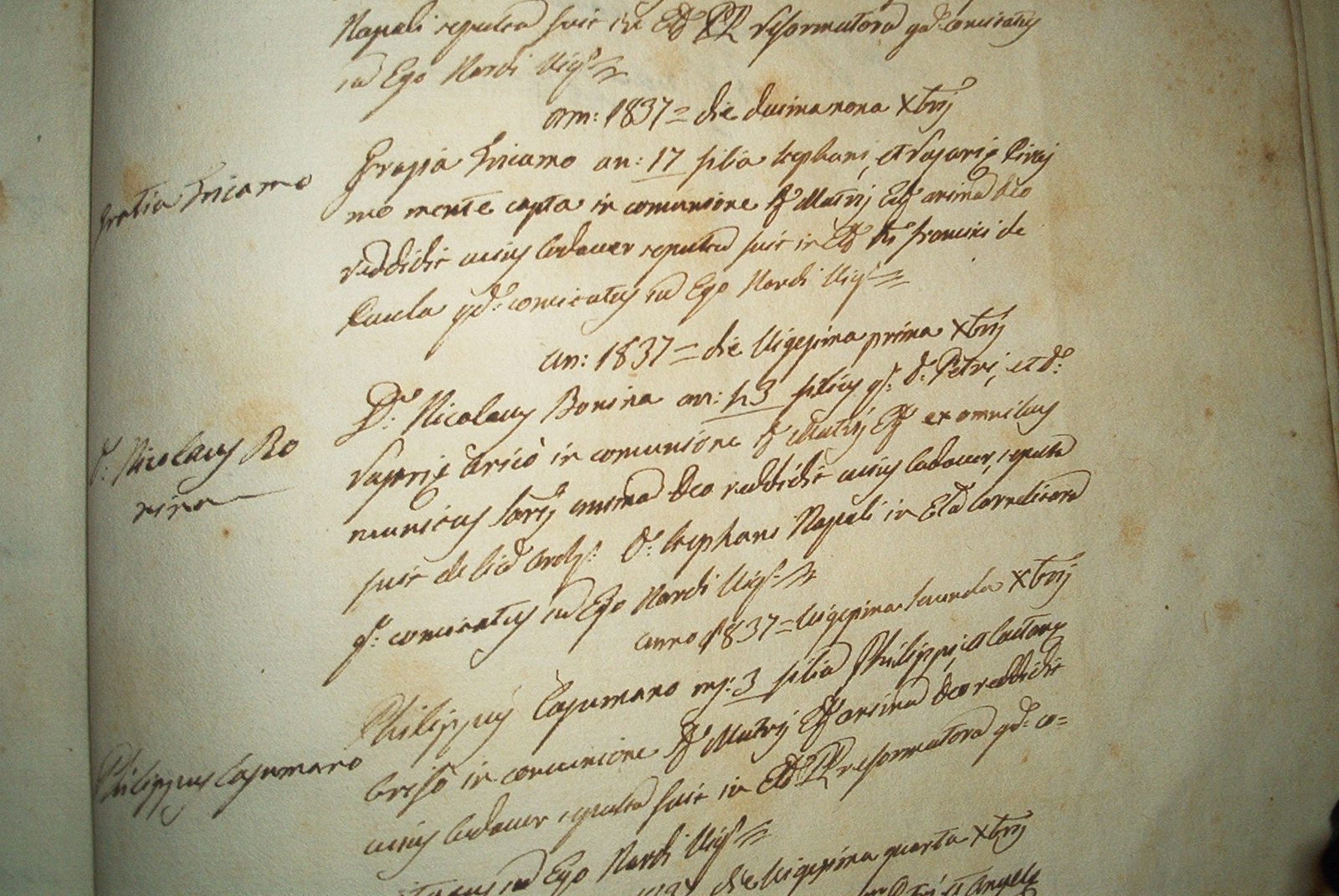 Nicolò Bonina's burial entry, Milazzo, 21 December 1837