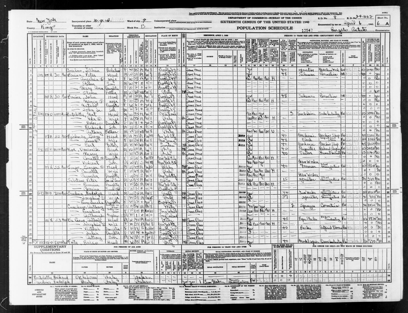 1940 census, 1219 72nd Street, Brooklyn: the one record that says 