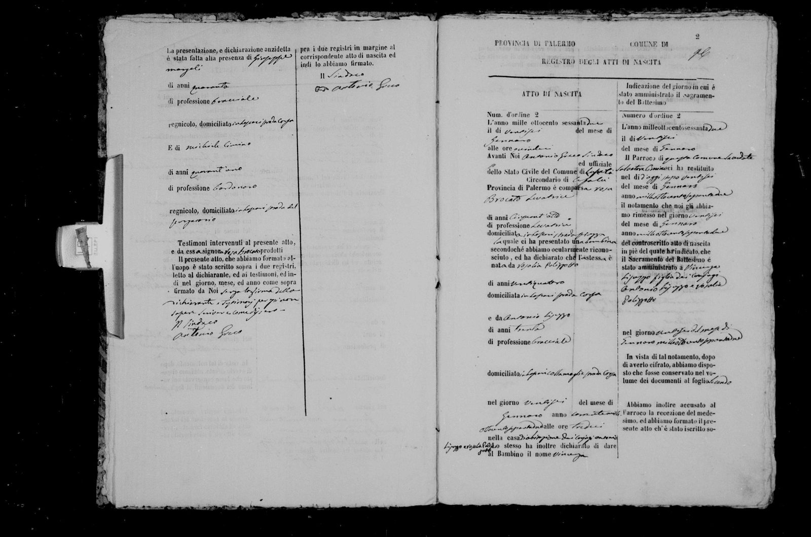 Vincenza Lisuzzo's birth act, Lascari, 1862: the eldest known child of Antonio and Rosalia